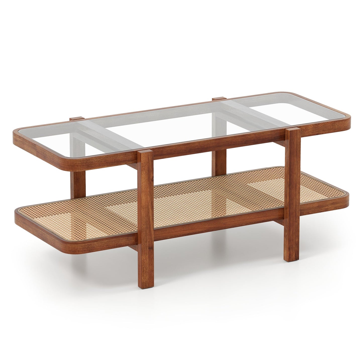 2-Tier Coffee Table with Storage and Tempered Glass Tabletop