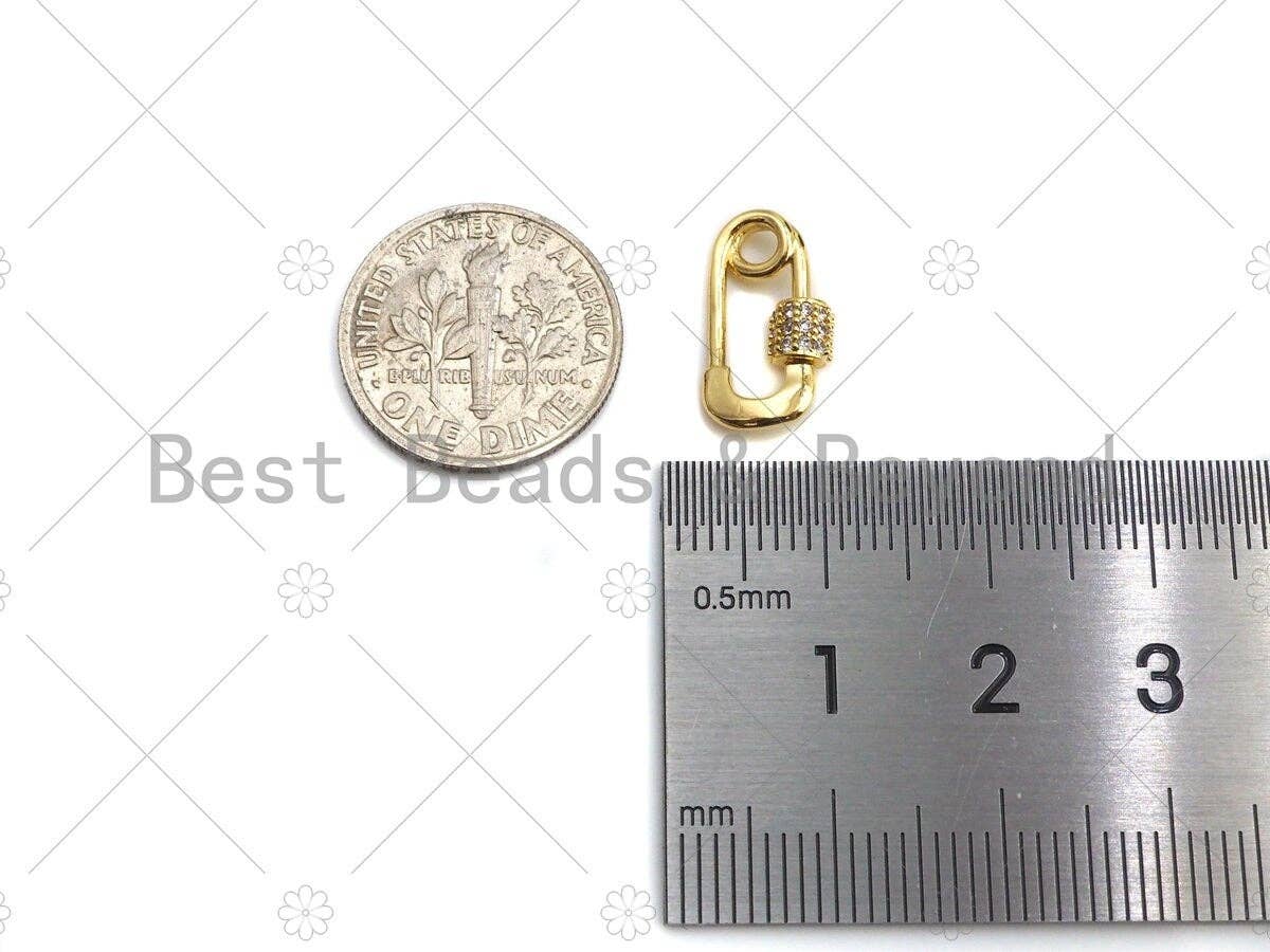 Small 18K Gold Clear CZ Micro pave Safety Pin Shape Clasp, Carabiner Clasp Safety pin, Paper clip Chain connector clasp, 8x14mm, sku#LK12