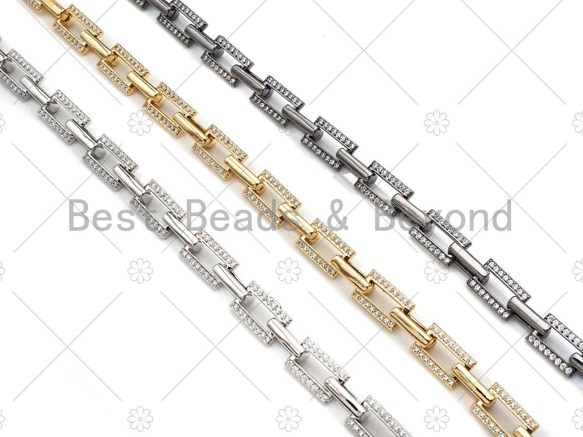 7x11mm CZ Thick Gold Paper Clip Chain by Yard, Sku#M375
