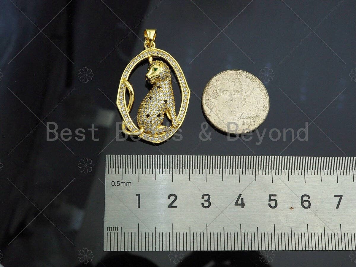 Gold Filled CZ Micro Pave Leopard On Oval Frame Shape Pendant, 18K Gold Filled Charm, Necklace Bracelet Charm Pendant,23x33mm,Sku#LK357
