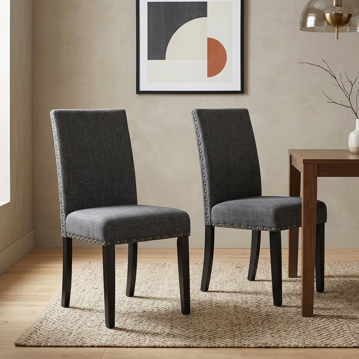 Biony Fabric Dining Chairs with Nailhead Trim, Set of 2