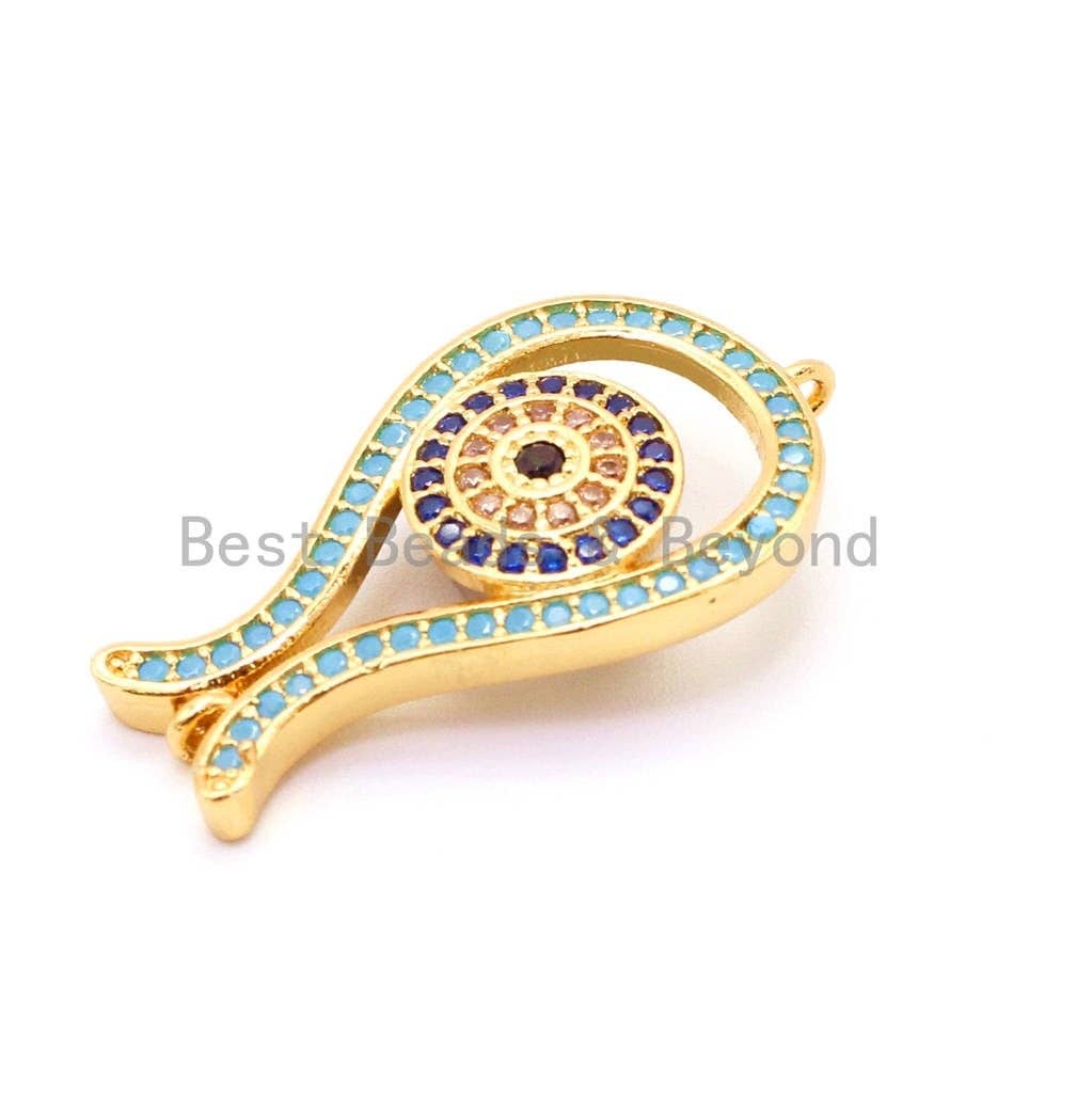 CZ Micro Pave Turquoise Evil Eye Pendant, Cubic Zirconia Pendant/Charm,15x31mm, sku#F27