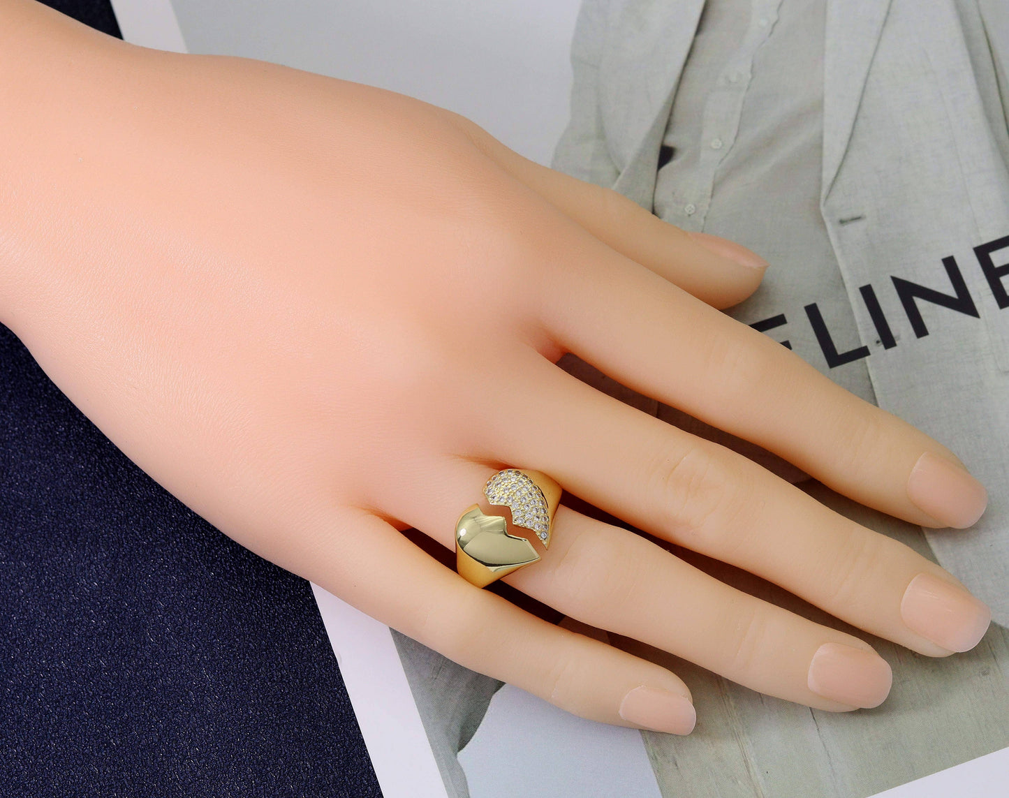 CZ Pave Broken Heart Ring, Sku#LK742