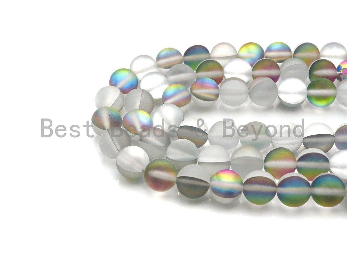 Matte Spectrolite Rainbow Gray Aura Quartz, High Quality in Round 6mm/8mm/10mm/12mm, Manmade Crystal, 15.5inch strand, SKU#U830
