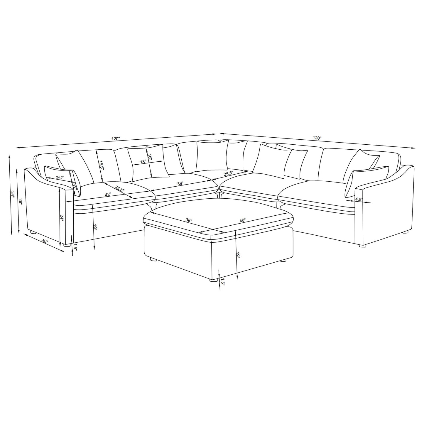 Charcoal 6-Piece Upholstered Modular Sectional Sofa