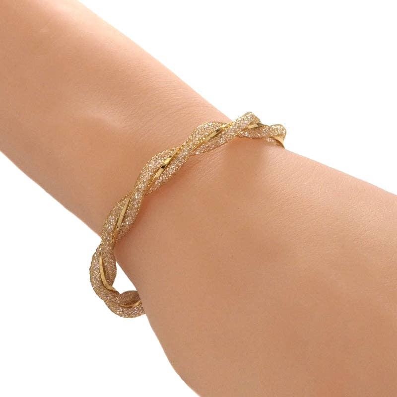 CZ Twist Gold Adjustable Bracelet, Sku#B352