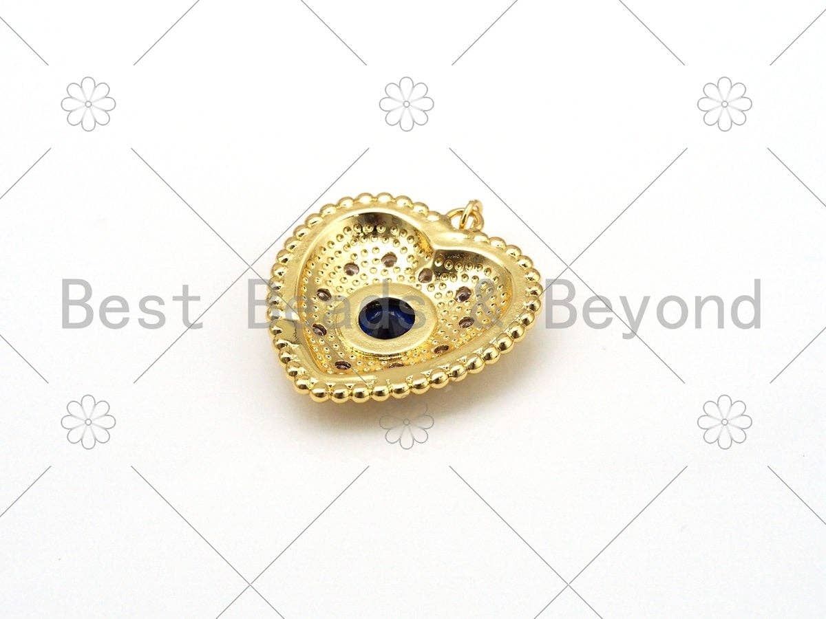 18K Gold Filled Large Fancy Cobalt CZ Micro Pave Heart Pendant,Heart Pendant, 30mm,Sku#LK423