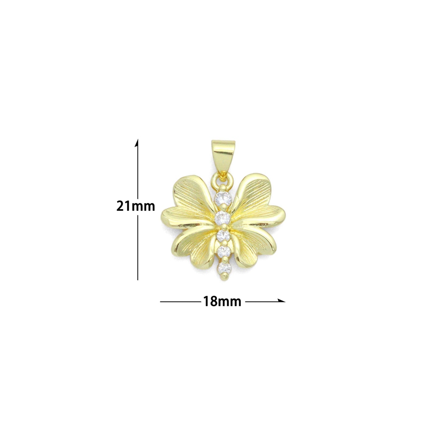 CZ Gold Petal Flower Dragonfly Charm Pendant, Sku#LK1190