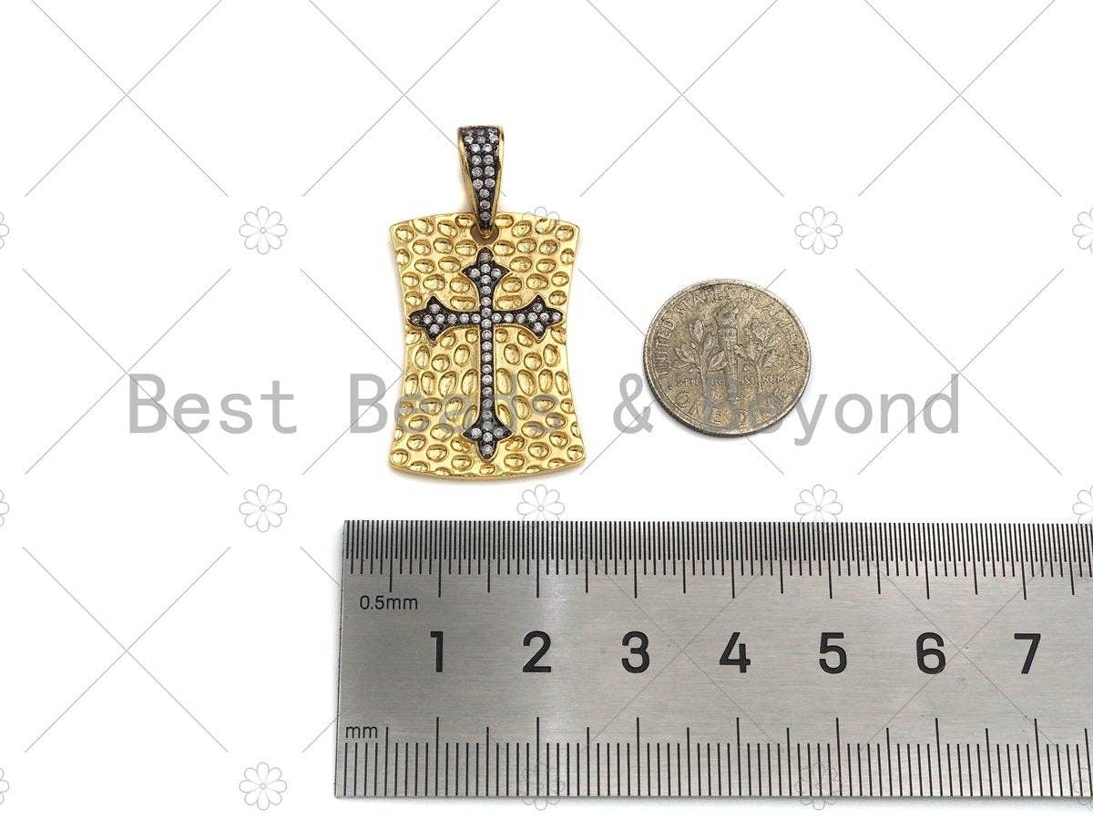 CZ Micro Pave Dual Color Cross On Shield Pendant, Sku#L281