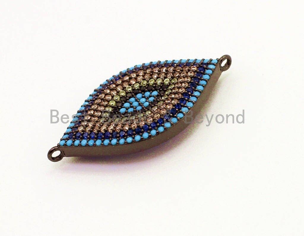 CZ Micro Pave Turquoise Cobalt Black Double Bails Evil Eye Connector/link finding, Cubic Zirconia Space Connector, 20x40mm,sku#E22C