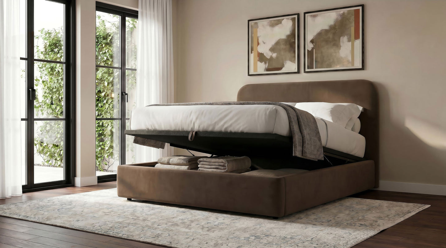 Anders Upholstered Full Storage Lift Platform Bed Chocolate