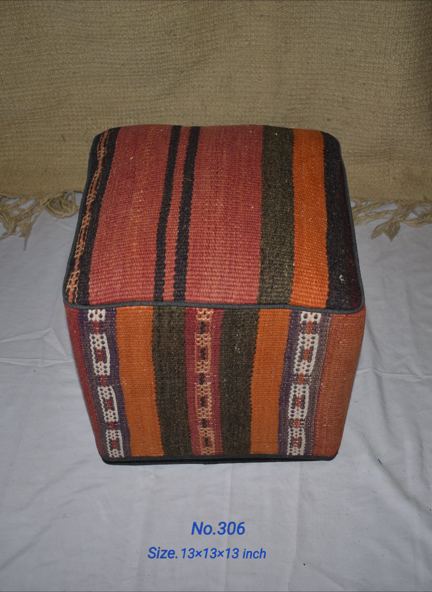One of a Kind Kilim Rug Pouf Ottoman foot stool - #306