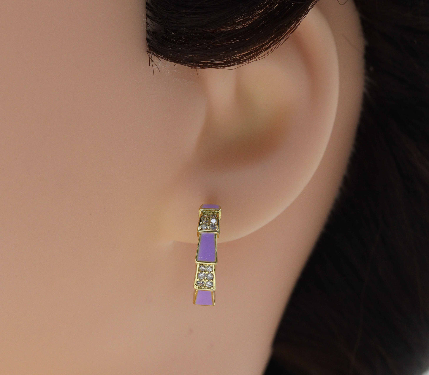 CZ Enamel Huggie Earrings, Sku#J339