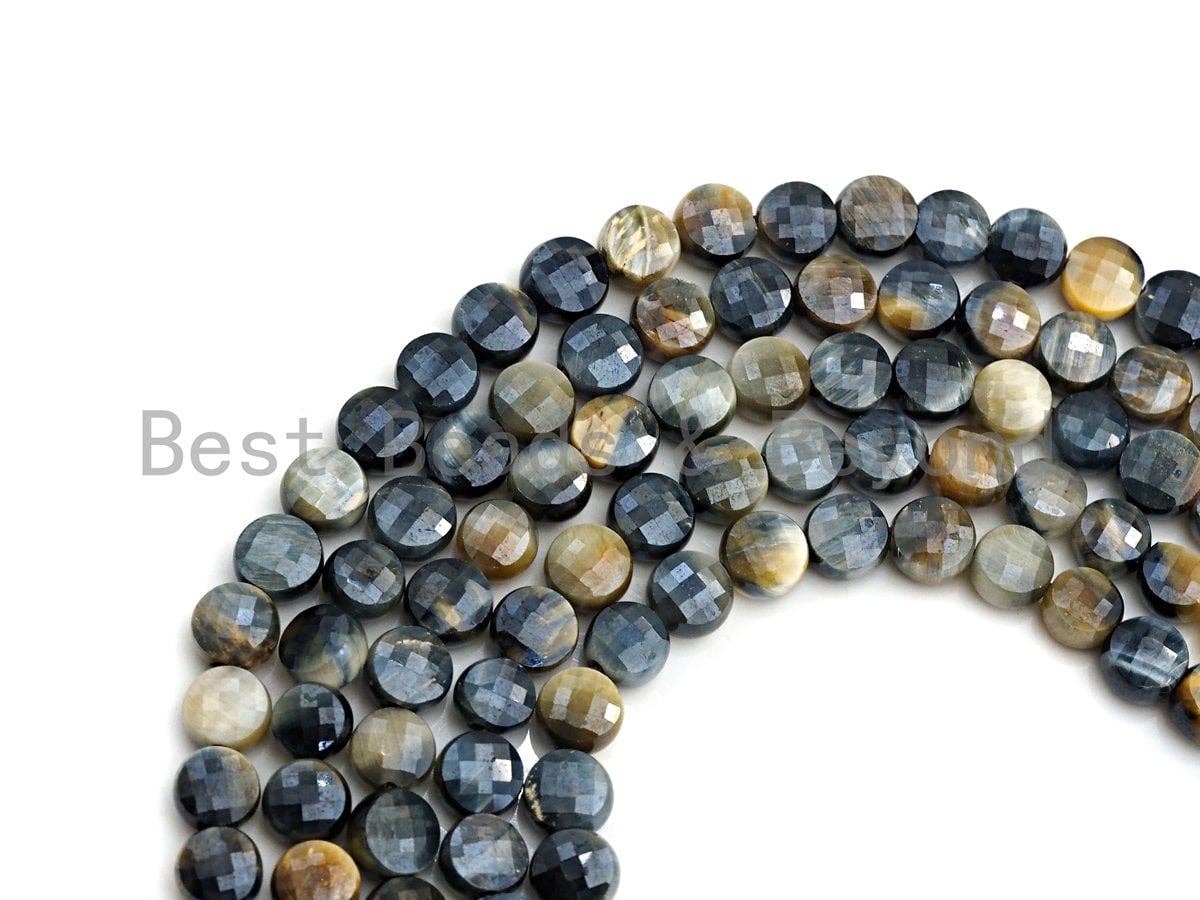 Mystic Plated Turtle Shell Cut Natural Tiger Eye Coin Shape beads, 6mm/8mm Natural Tiger eye Beads, 16" Full strand, Sku#UA08