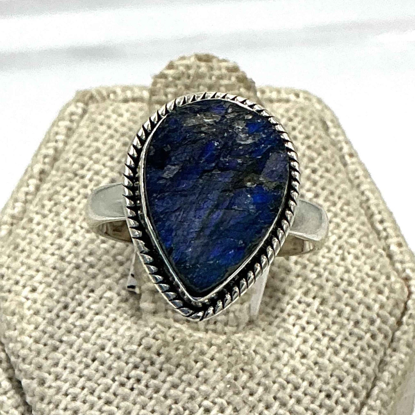 Sterling Silver Rough Bezeled Teardrop Labradorite Ring - Size 7 - Intuition, Protection & Transformation