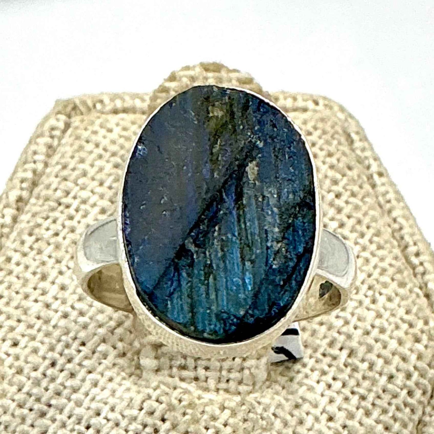 Sterling Silver Rough Oval Labradorite Ring - Size 7 - Intuition, Protection & Transformation