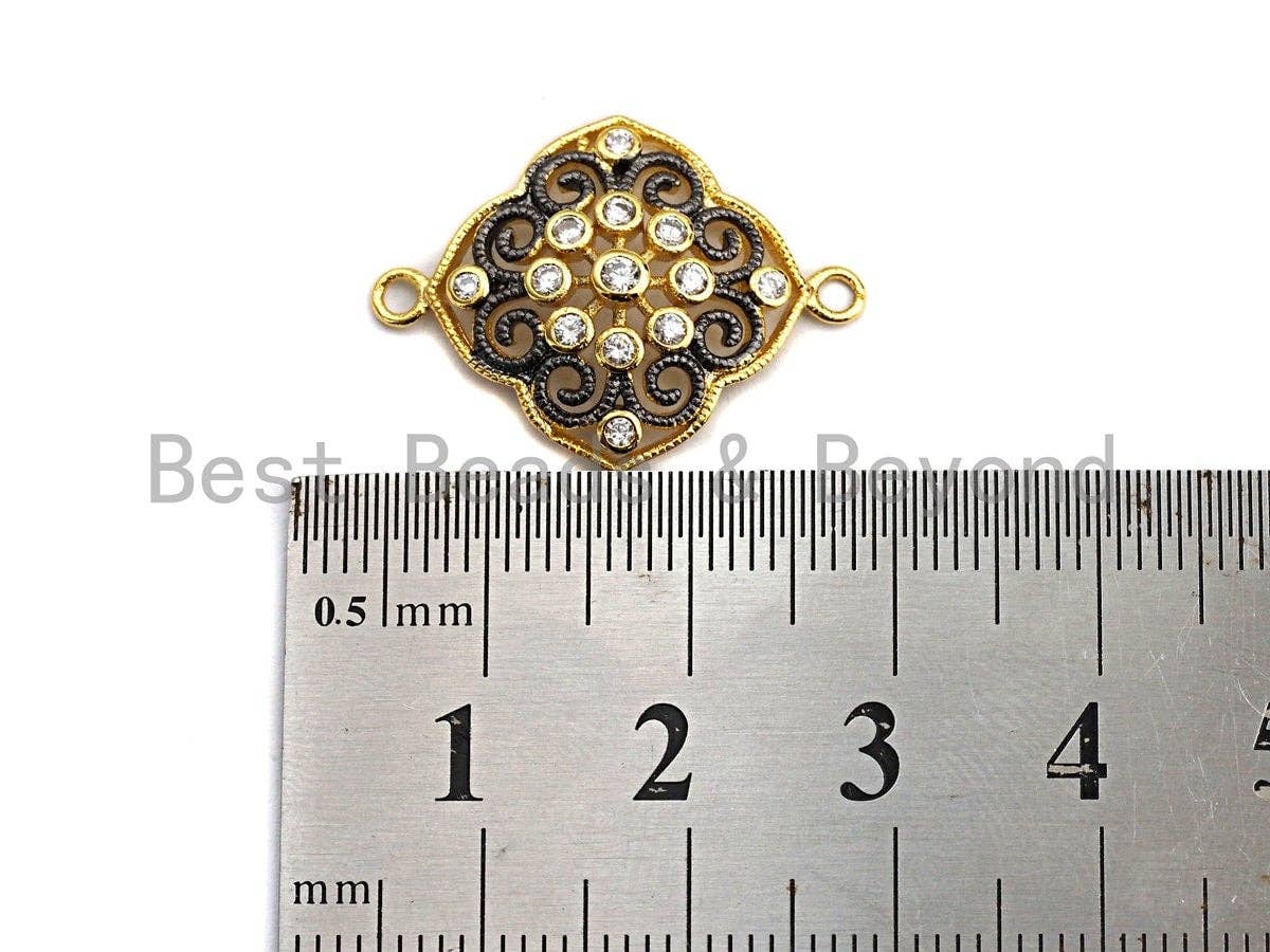 CZ Micro Pave Filigree Flower Connector, Gold plated, Pave Link Connector, 19x25mm, Sku#Z623