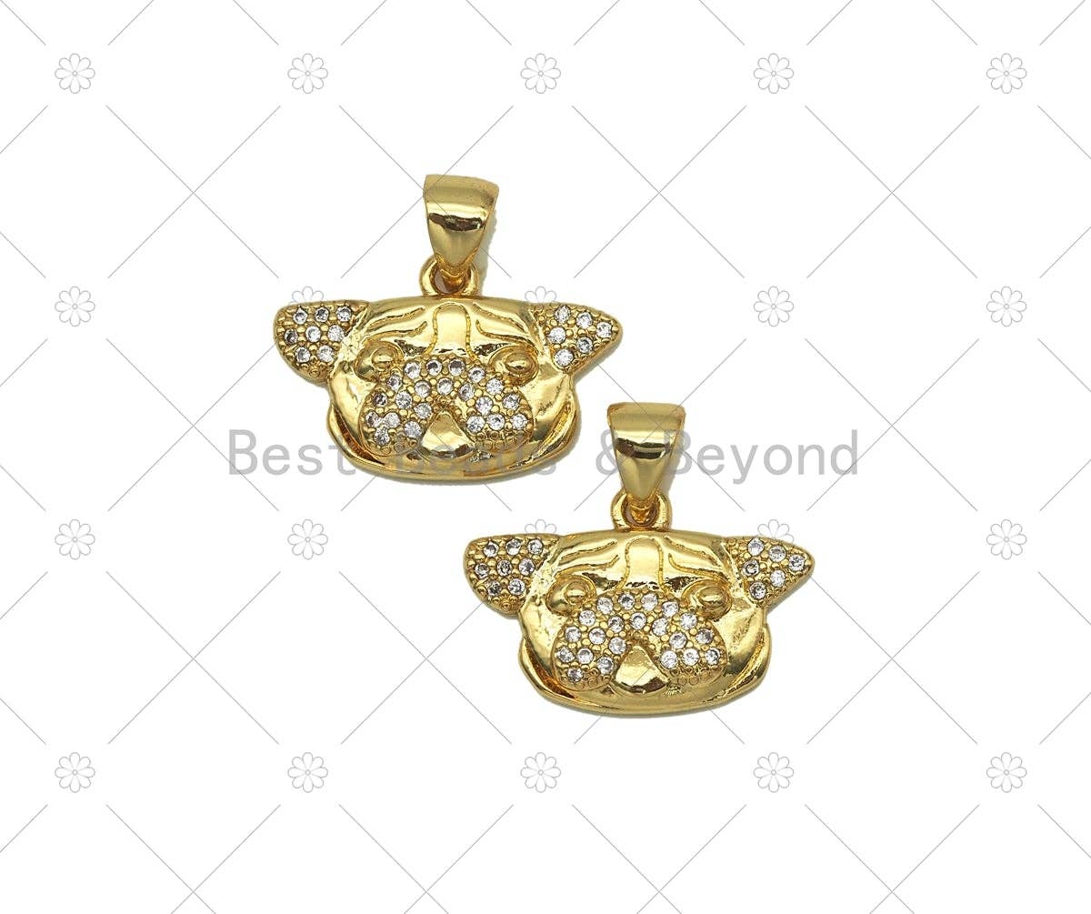 CZ Micro Pave Puppy Head Shape Pendant, 18K Gold Filled Dog Head Charm, Necklace Bracelet Charm Pendant,Sku#LK517