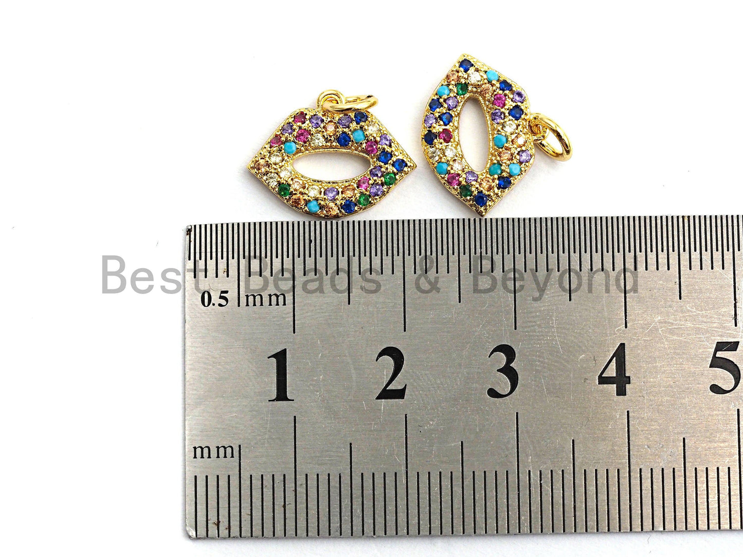 CZ Colorful Micro Pave Lip Charm, Lip Shaped Pave Pendant, Gold plated, 12x15mm, Sku#F750
