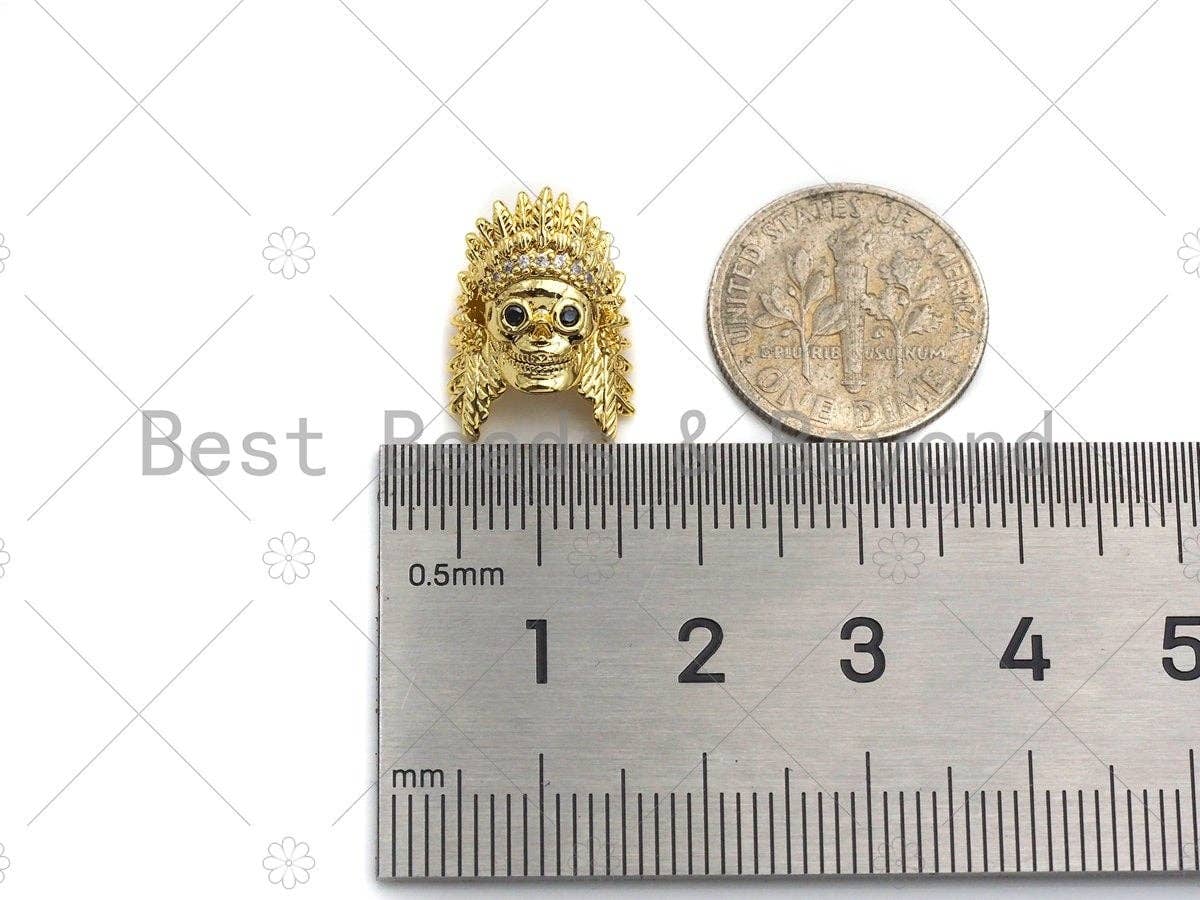 CZ Micro Pave Pharoah Head Spacer Beads, Cubic Zirconia Pharoah Head Spacer Beads,Men's Jewelry Findings, 10x13x14mm, sku#LK91
