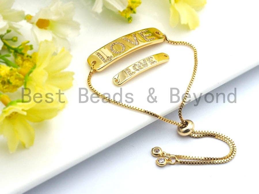 Clear Cz Micro Pave 5x28/10x37mm Slab Oval With LOVE Bar Two Hole Bracelet Connector, Cubic Zirconia Connector/Link,sku#E486