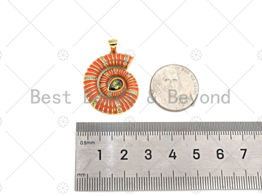 CZ Micro Pave Colorful Enamel Sea Snail Shape Charm, 18K Gold Enamel Pendant, Necklace Bracelet Charm Pendant,26x30mm,Sku#LK317