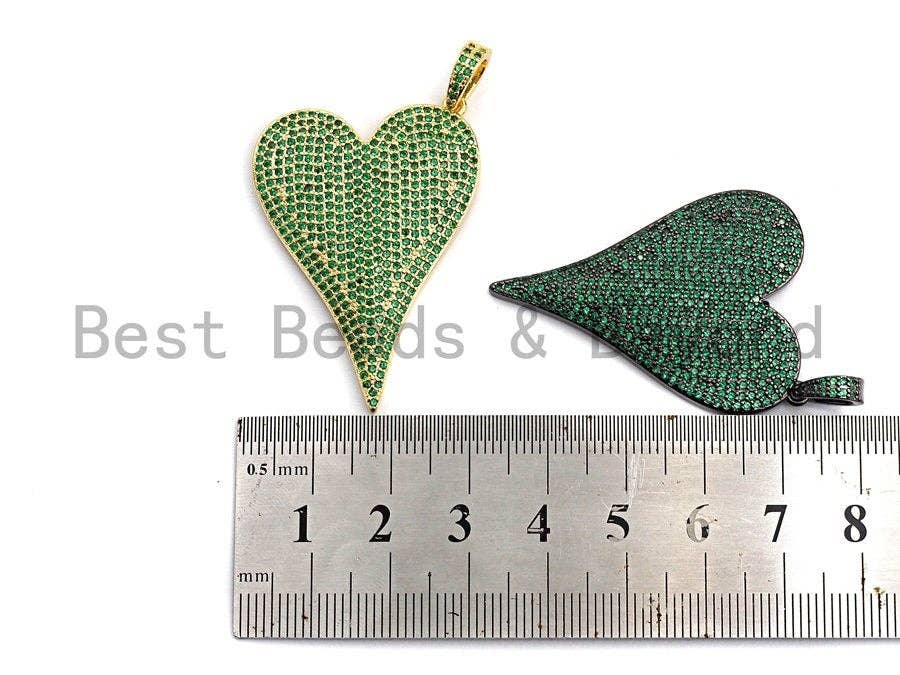 CZ Green Micro Pave Large Heart Pendant, Heart Shaped Pave Pendant, Gold/Rose Gold/Silver/Gunmetal plated, 30x41mm, Sku#X53