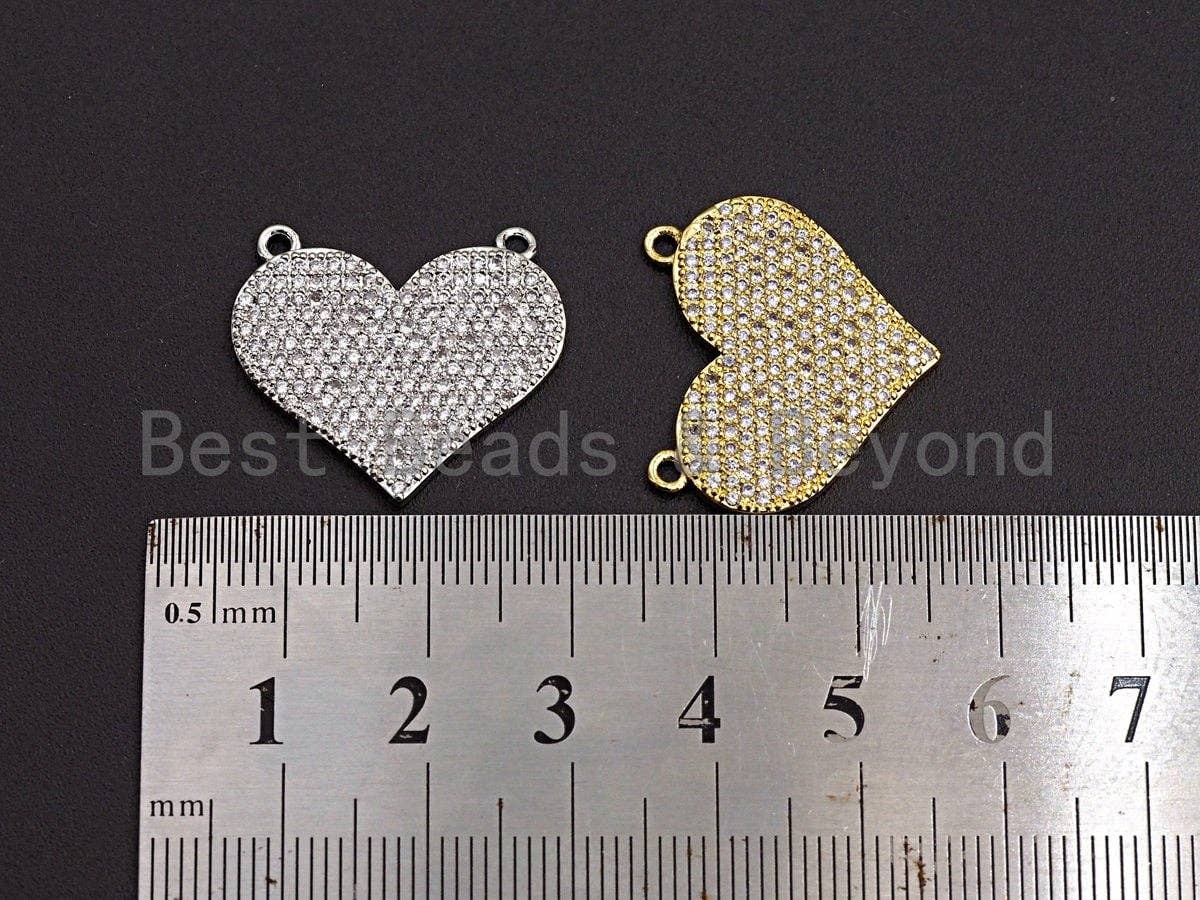 CZ Micro Pave Heart Pendant/Charm, Bracelet Necklace Cubic Zirconia Heart Pendant Charm, Silver/Gold Tone,24x21mm,sku#Z480