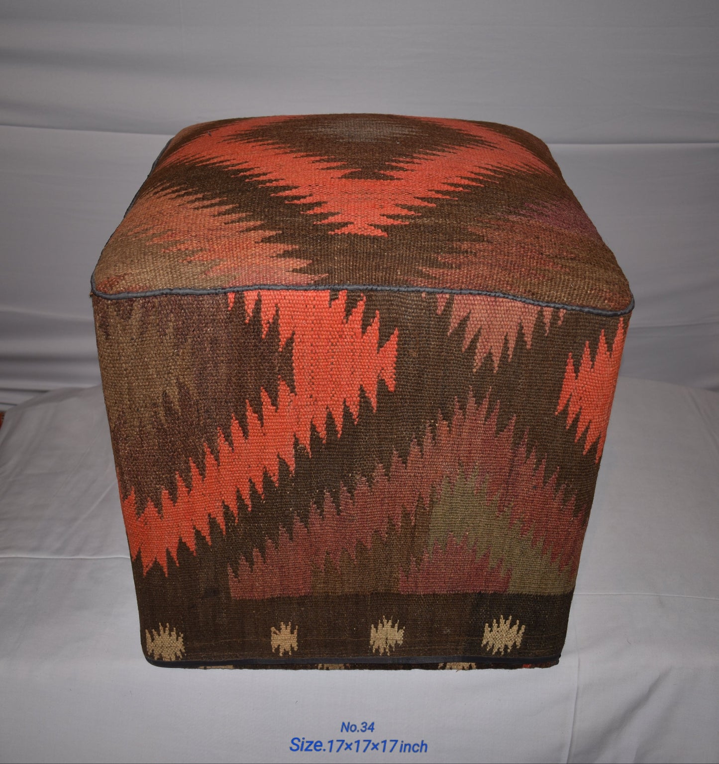 One of a Kind Kilim Rug Pouf Ottoman foot stool - #34