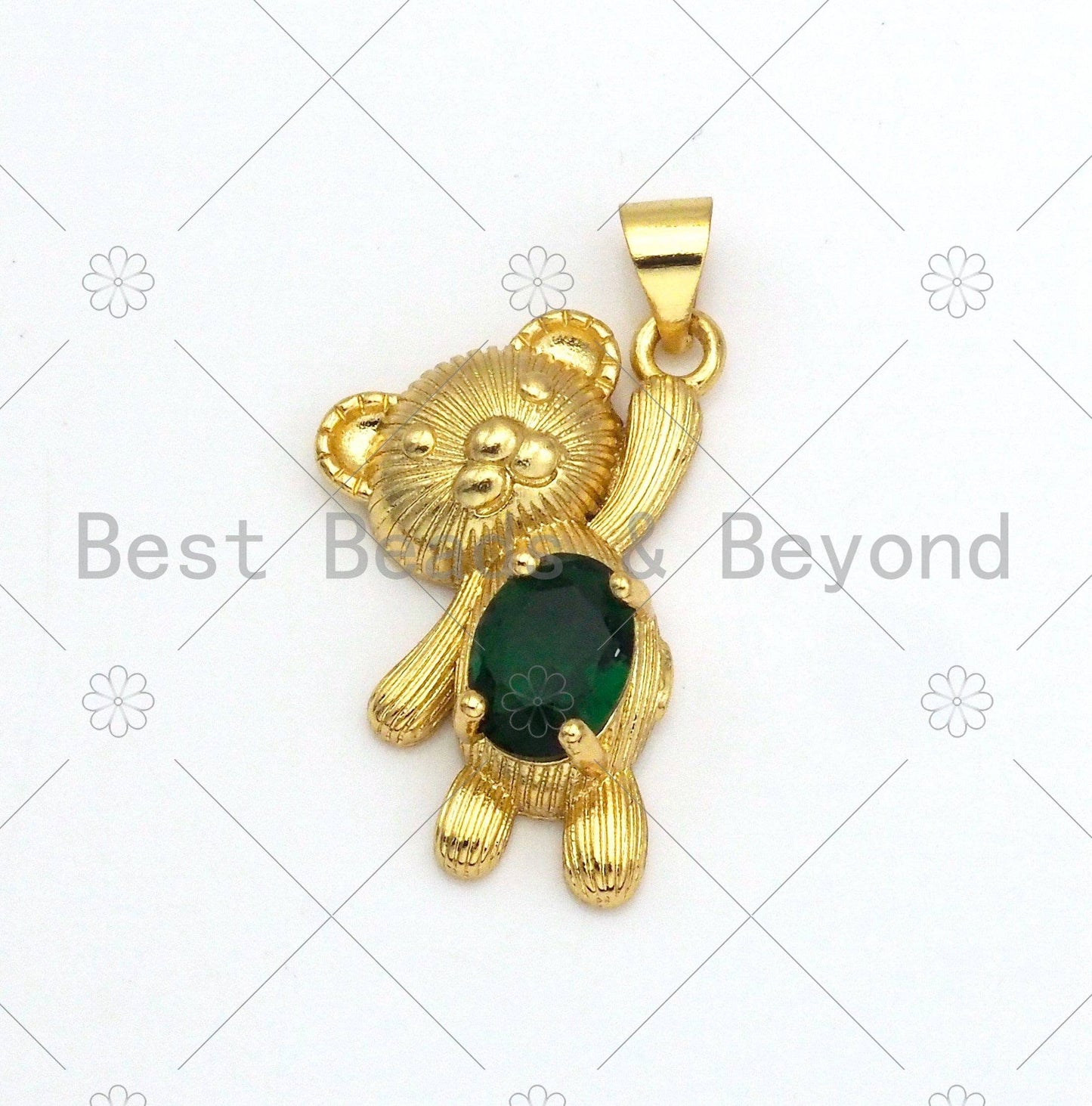 Big Green CZ Micro Pave Cute Bear Shape Pendant, 18K Gold Filled Bear Charm,Big CZ Pave Pendant,Necklace Bracelet Pendant,16x24mm, Sku#LK371