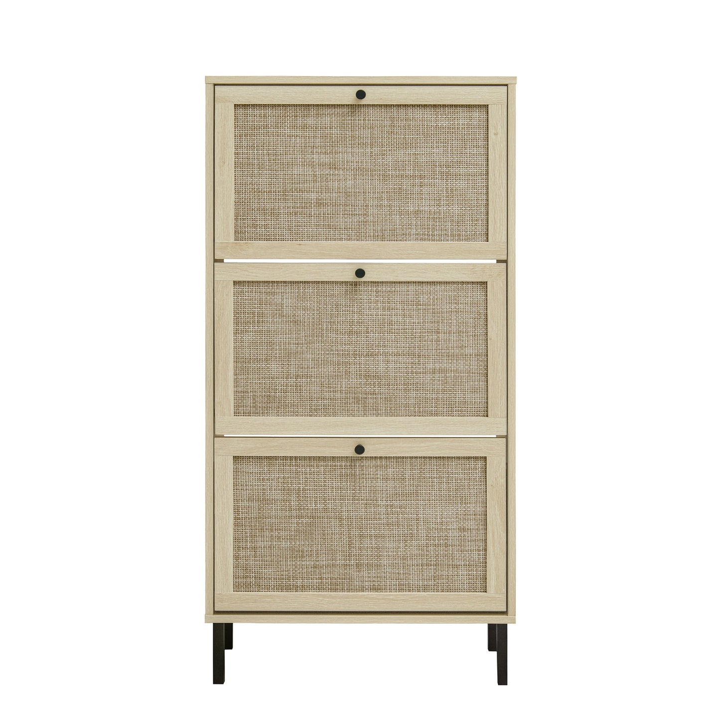 Rattan 3 Door Shoe Rack, Freestanding Modern Shoe Storage Cabinet