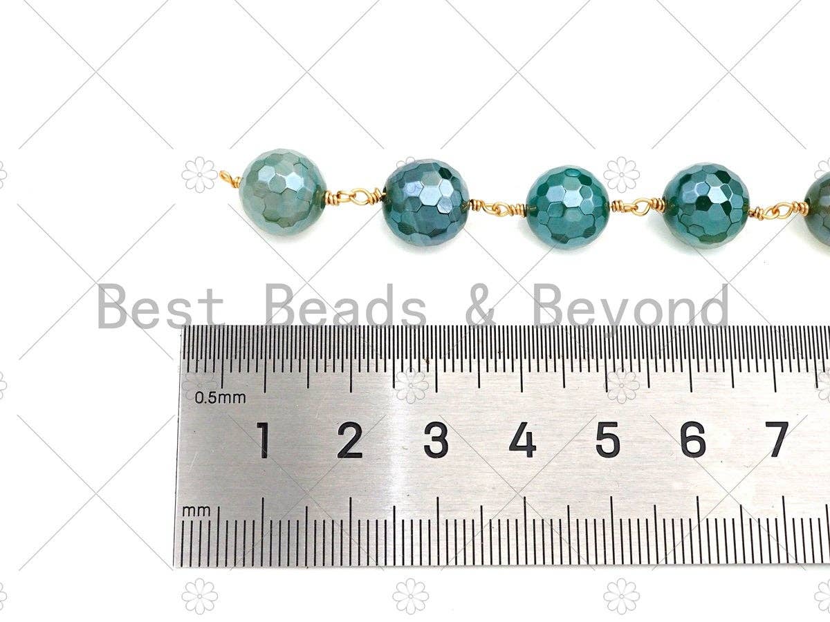 Mystic Agate Green/Aqua Blue/Pink Rosary Chain, 10mm Agate Beaded Chain, Wire Wrapped Gold Chain,Sku#V88