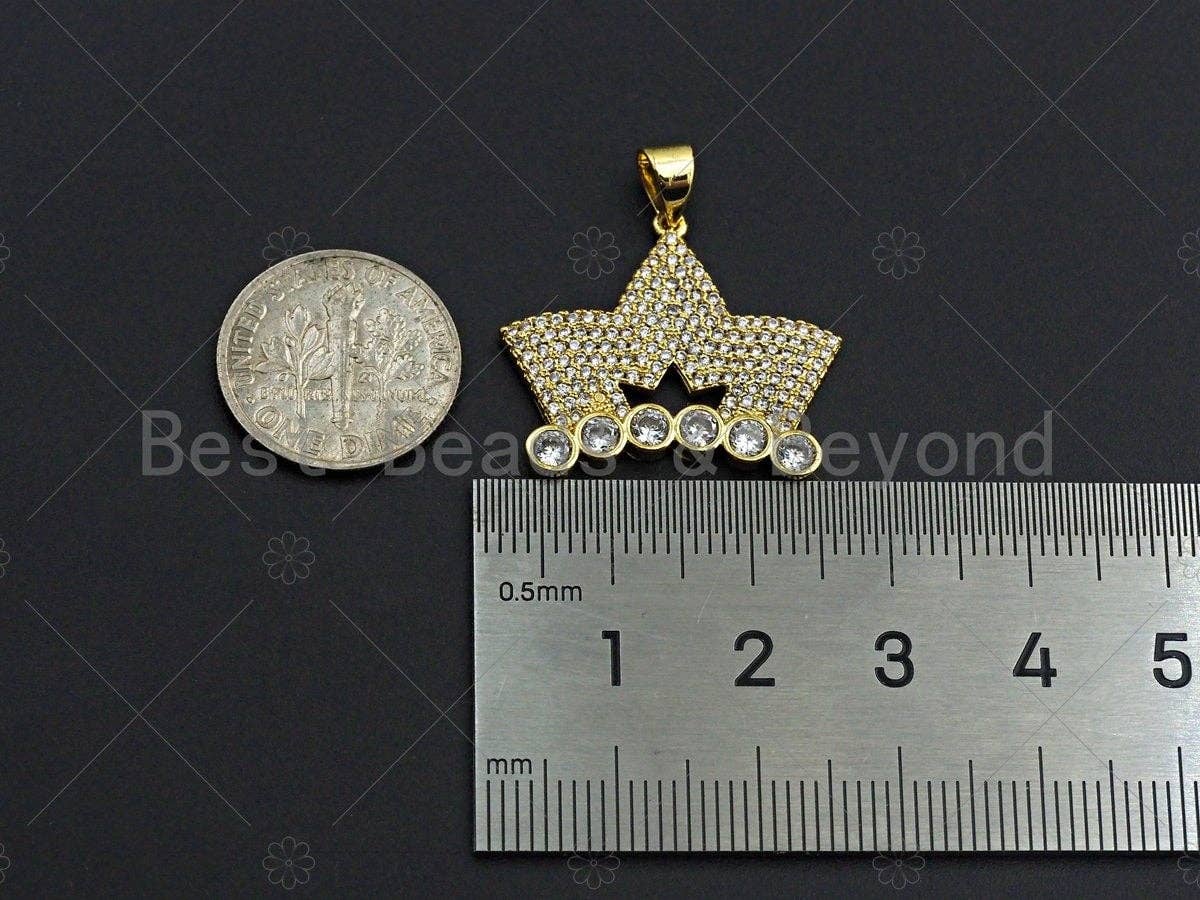 18K Gold Micro CZ Pave King Crown Pendant, Gold Crown Charm, Crown Beads, Jewelry Findings, 25x22mm,sku#LK44