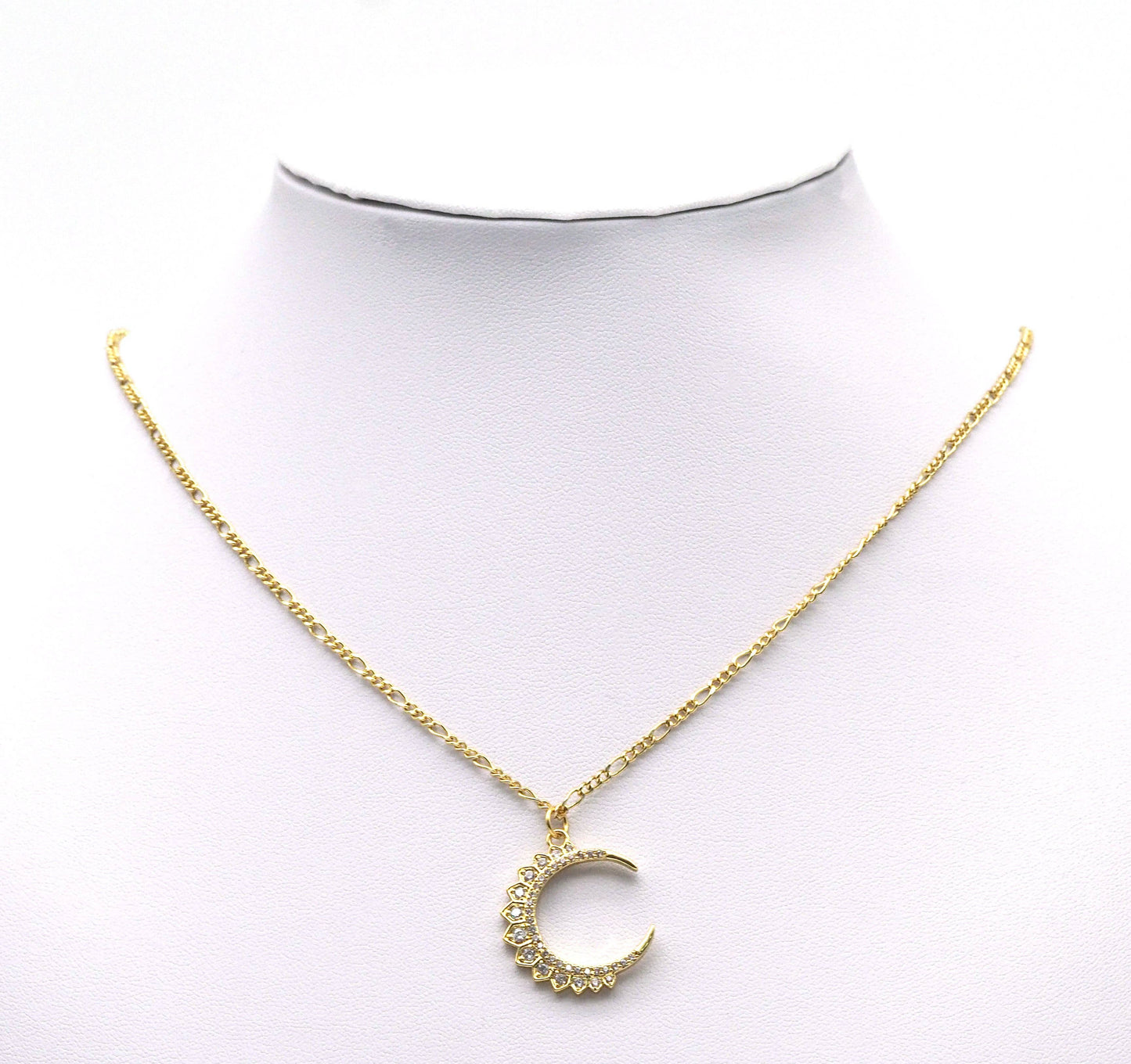 Gold Silver CZ Cresent Moon Charm, Sku#B209
