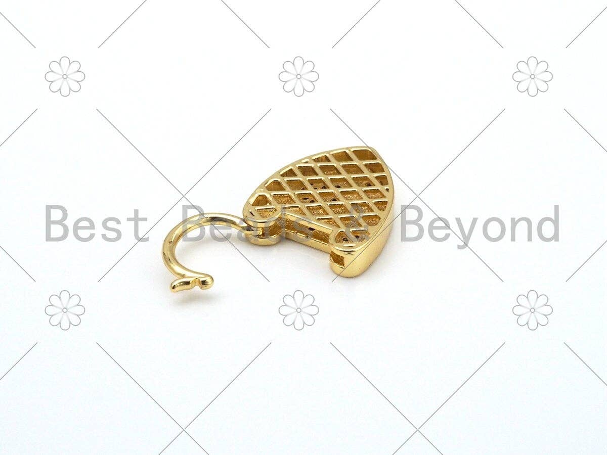 Colorful CZ Micro Pave Earth Moon On Heart Lock Shape Pendant,18K Gold Filled Heart Lock Charm,Necklace Bracelet Pendant,17x25mm,Sku#LK428