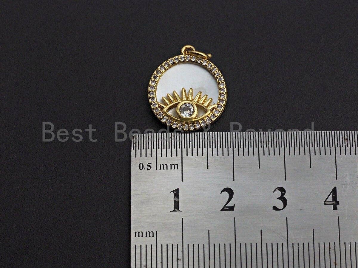 Clear CZ Micro Pave Evil Eye on Mother-of-pearl Pendant Charm, Cubic Zirconia Charm, Eye Charm, 6x18mm,sku#Z846