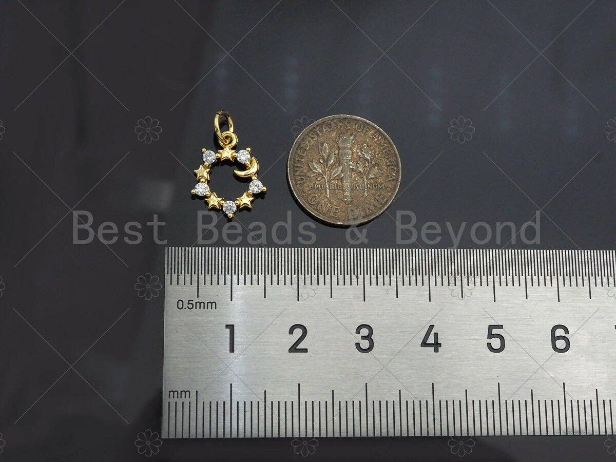 CZ Micro Pave Star Ring Shape Pendant/Charm,Cubic Zirconia Charm, Necklace Bracelet Charm Pendant,12x14mm, Sku#Y404