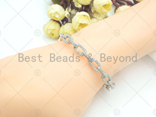 CZ Micro Pave Paper Clip Link Chain Bracelets, sku#LK102