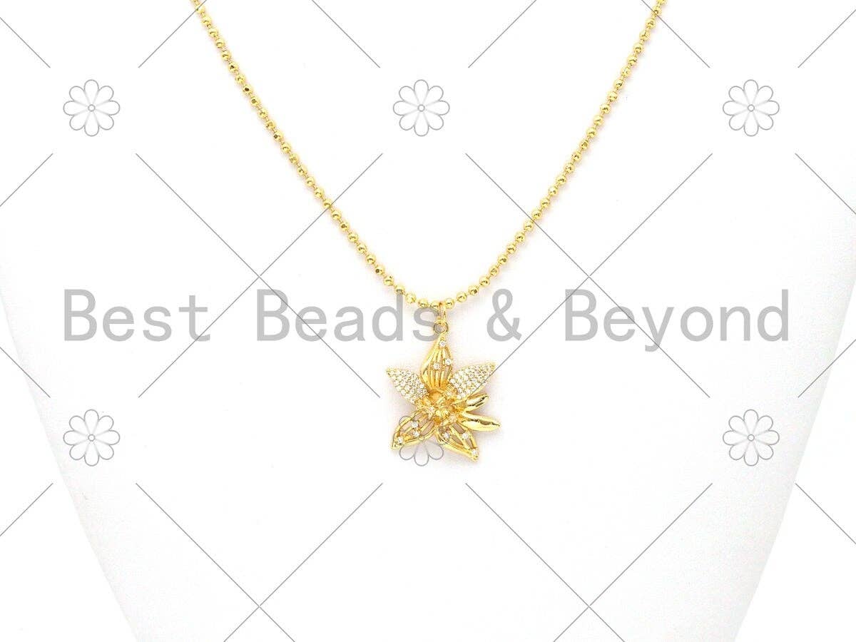 CZ Micro Pave Flower Shape Pendant/Charm, Gold/Silver/Rose Gold/Black Flower Charm, Necklace Bracelet Charm Pendant,21x28mm,Sku#Y481