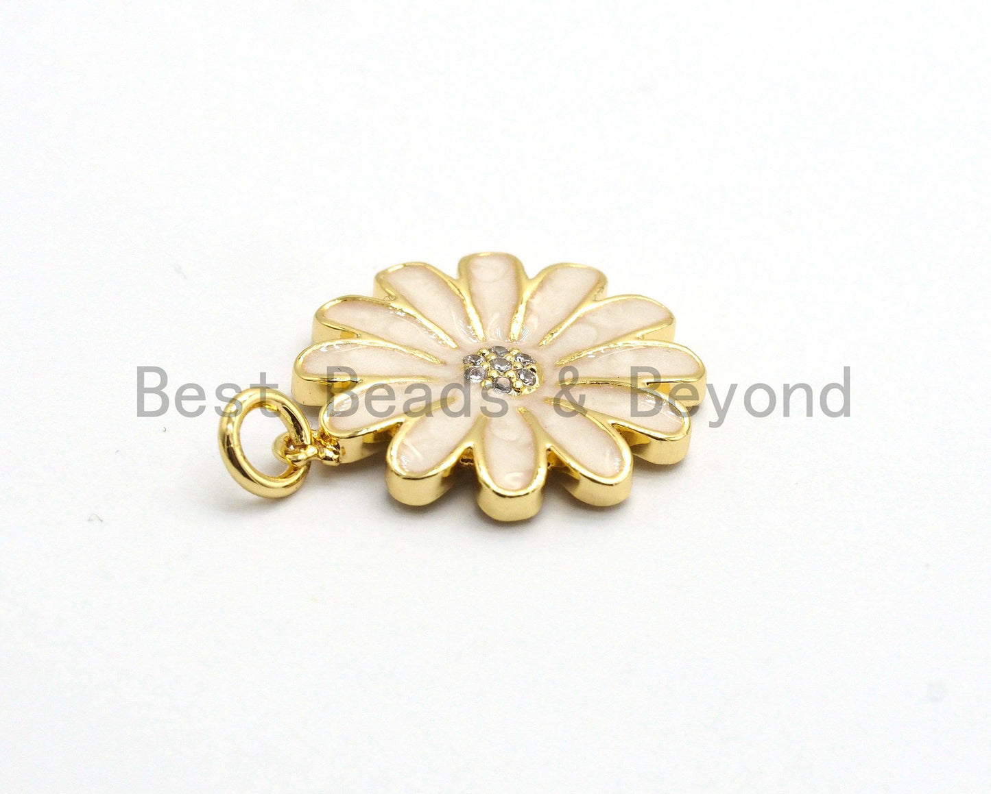 19mm Enamel Daisy flower Pendant,CZ Micro Pave Oil Drop Flower pendant,Enamel Charm,Enamel Jewelry,19x21mm,sku#F585