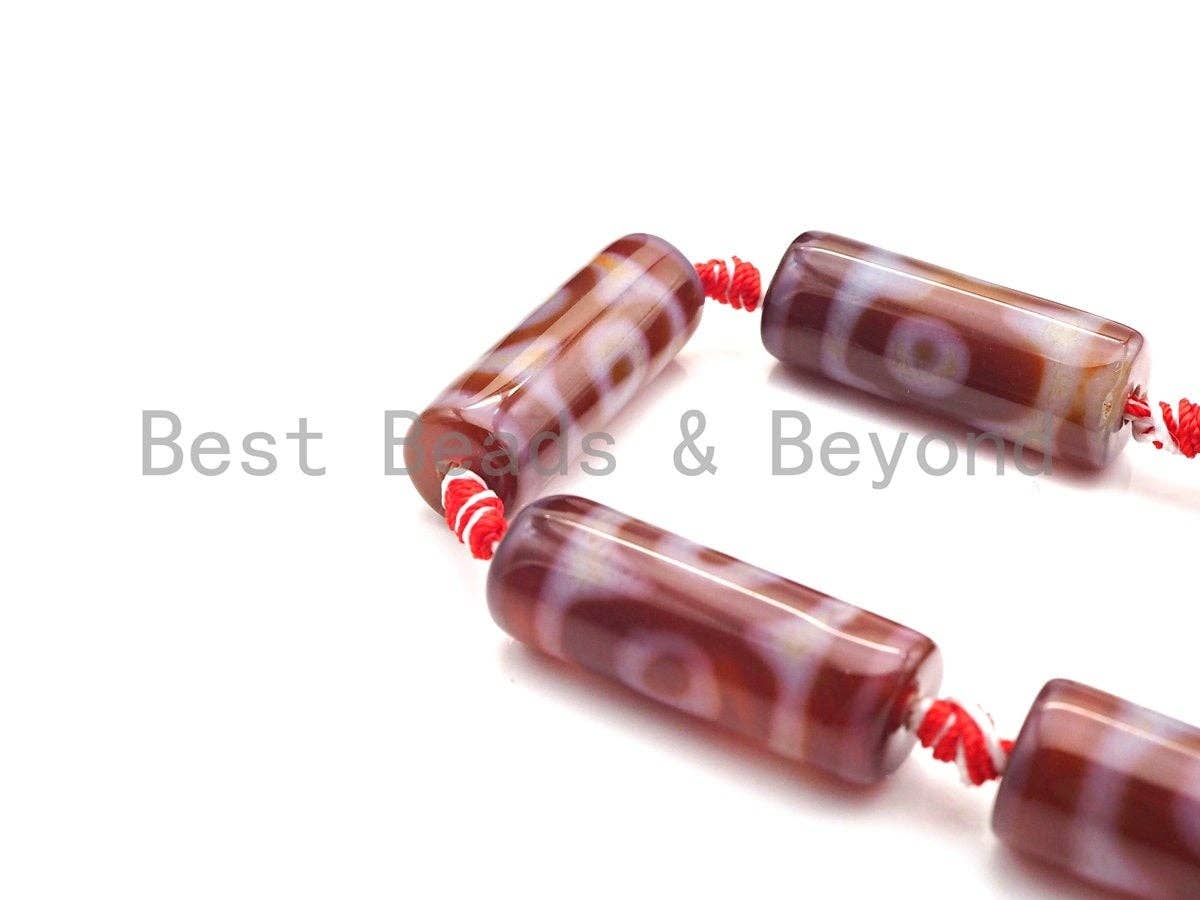 1pc/10pc Natural Tibetan Agate Cylinder Spacer Beads, Brown White Eye Dzi Spacer Beads, Tibetan Dzi Beads, 11x30mm, sku#U865