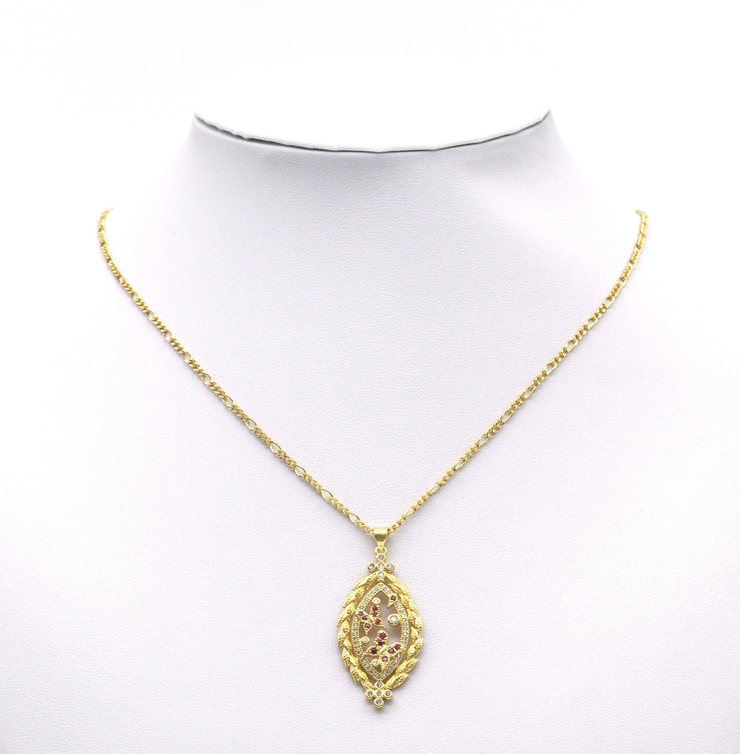 Gold Fuchsia CZ Butterfly Diamond Oval Charm, Sku#LK678