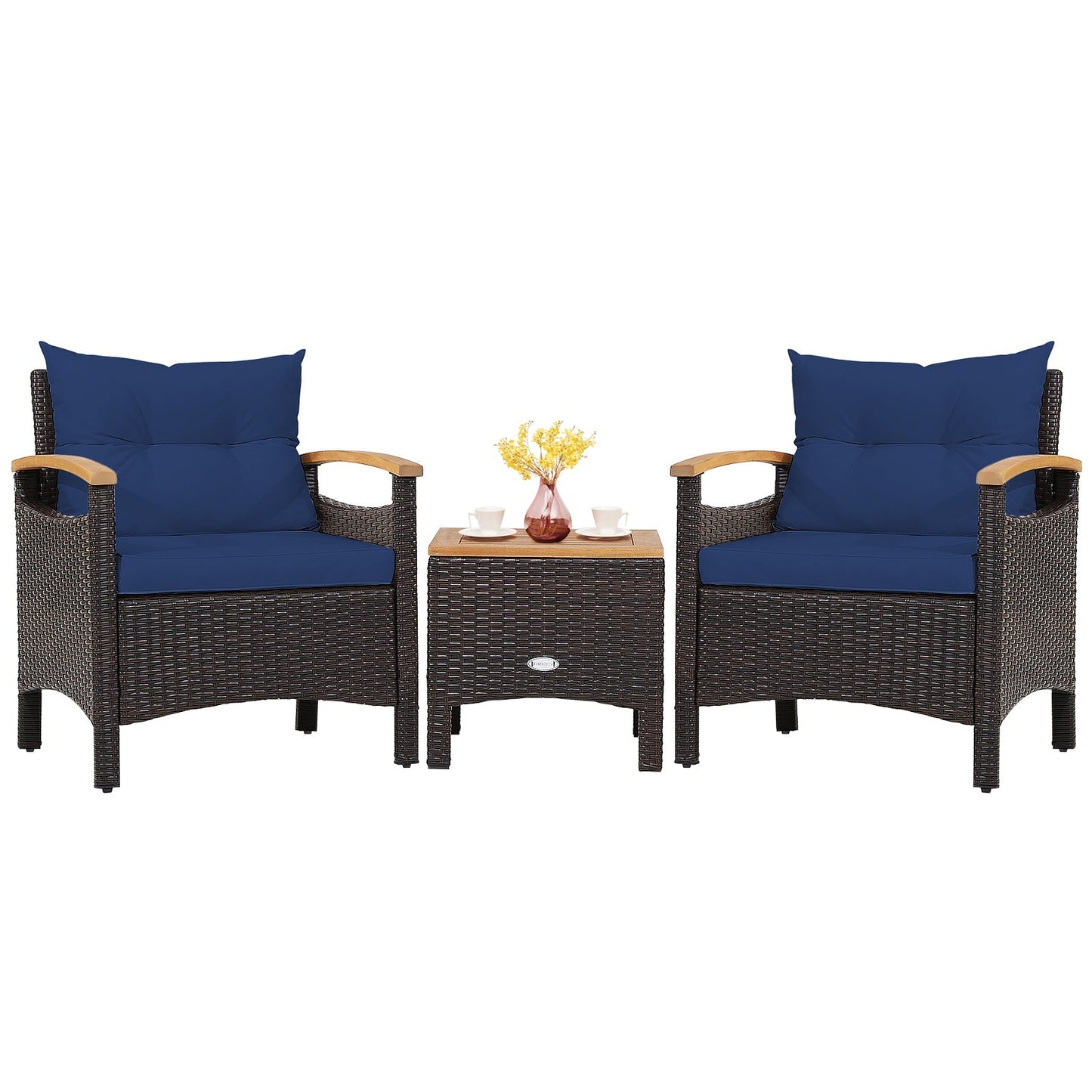 3 Pieces Patio Rattan Furniture Set with Removable Cushion