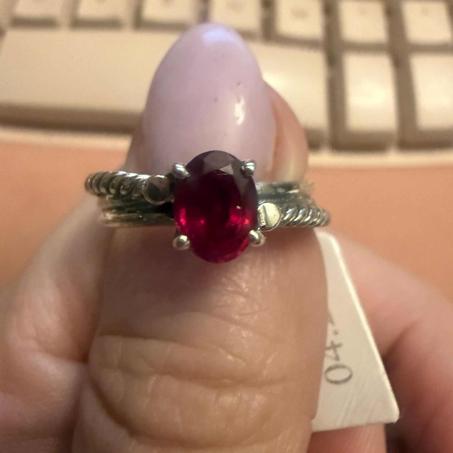 Oval Ruby Double Band Sterling Silver Ring (Size 7)