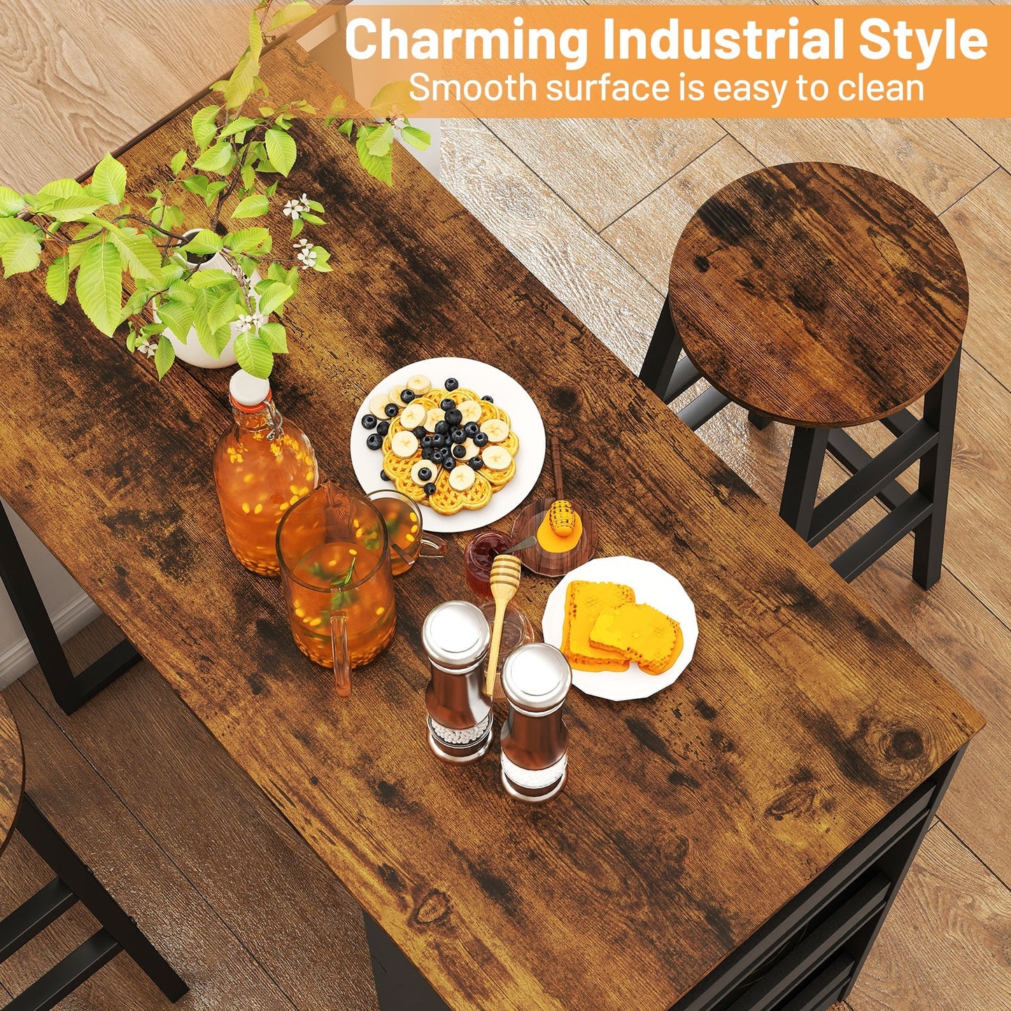 3 Pieces Bar Table Set with Storage