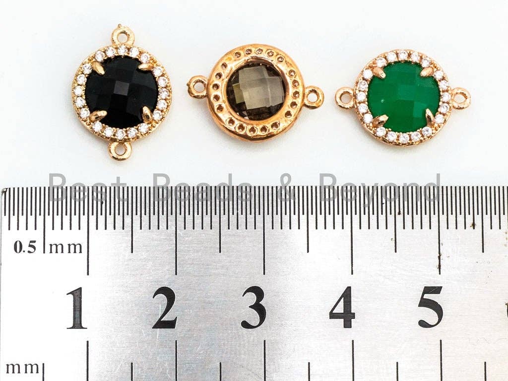 Round Faceted Glass Bezel connector , Green/Black/Smoke, 12x15mm, sku#A74