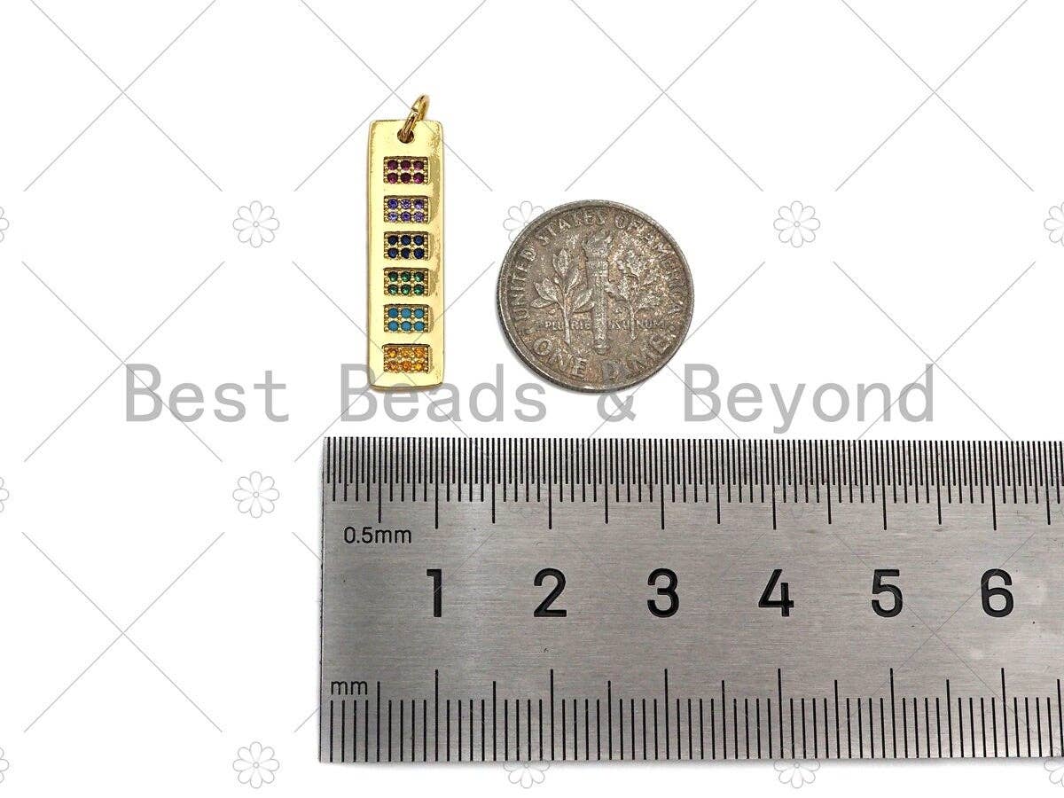 Colorful CZ Micro Pave Long Bar Rectangle Shape Pendant, Cubic Zirconia Rectangle Pendant, Gold Tone pendant, 7x25mm, sku#LK178