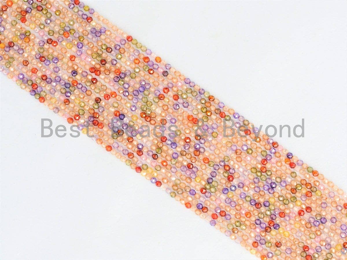 2mm/4mm High Quality Sparkly Mixed Color Cubic Zirconia Beads, Faceted Sparkly Pink Peach Easter Color beads, 15inch full strand, SKU#U425