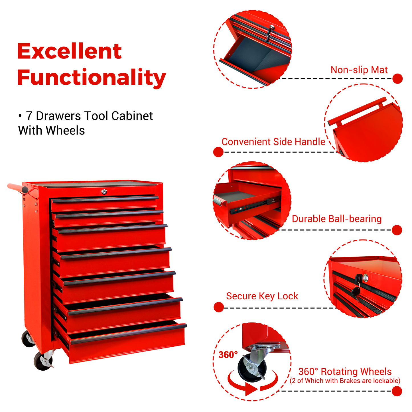 Rolling Metal Tool Chest with 7 Drawers