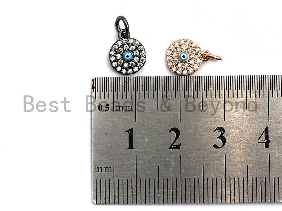 CZ Micro Pave Round Evil Eye on Disc Pendant, Cubic Zirconia Pendant, Silver/Gold/Rose Gold/Black Tone, 8x10mm, Sku#Z383